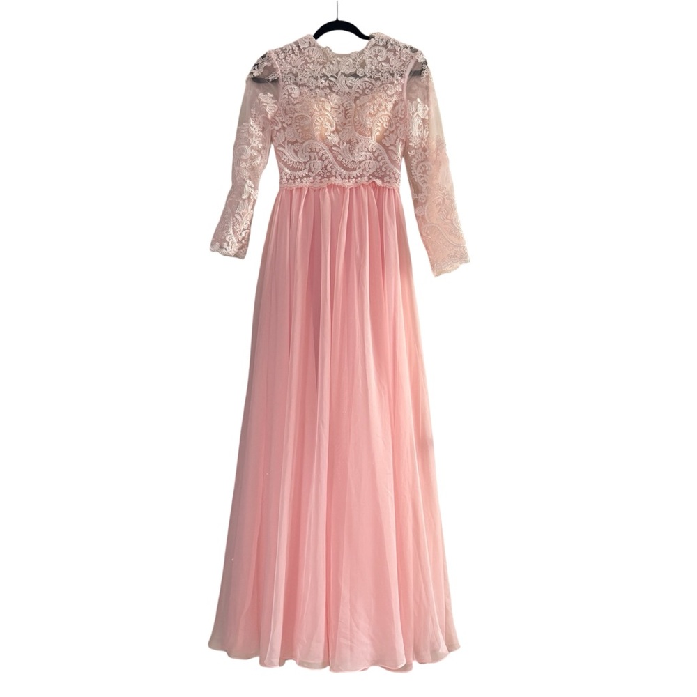 Elegant Floral Long Sleeve Boho Rustic Western Dress Casual A-Line Lace Gown NWT